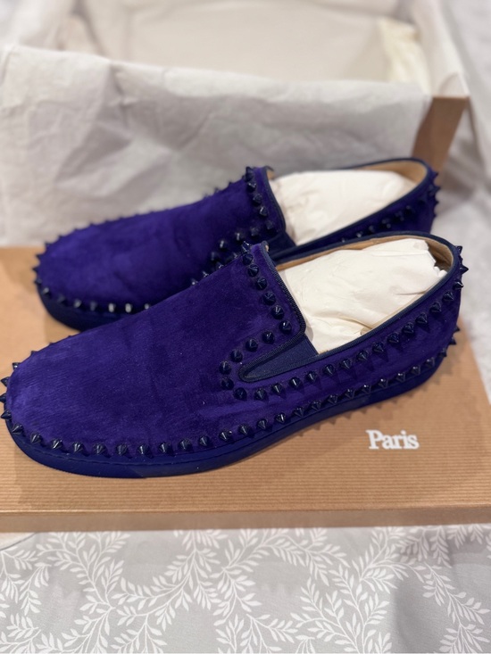 Christian Louboutin Purple Suede Studded Slip-On Loafers main image 6